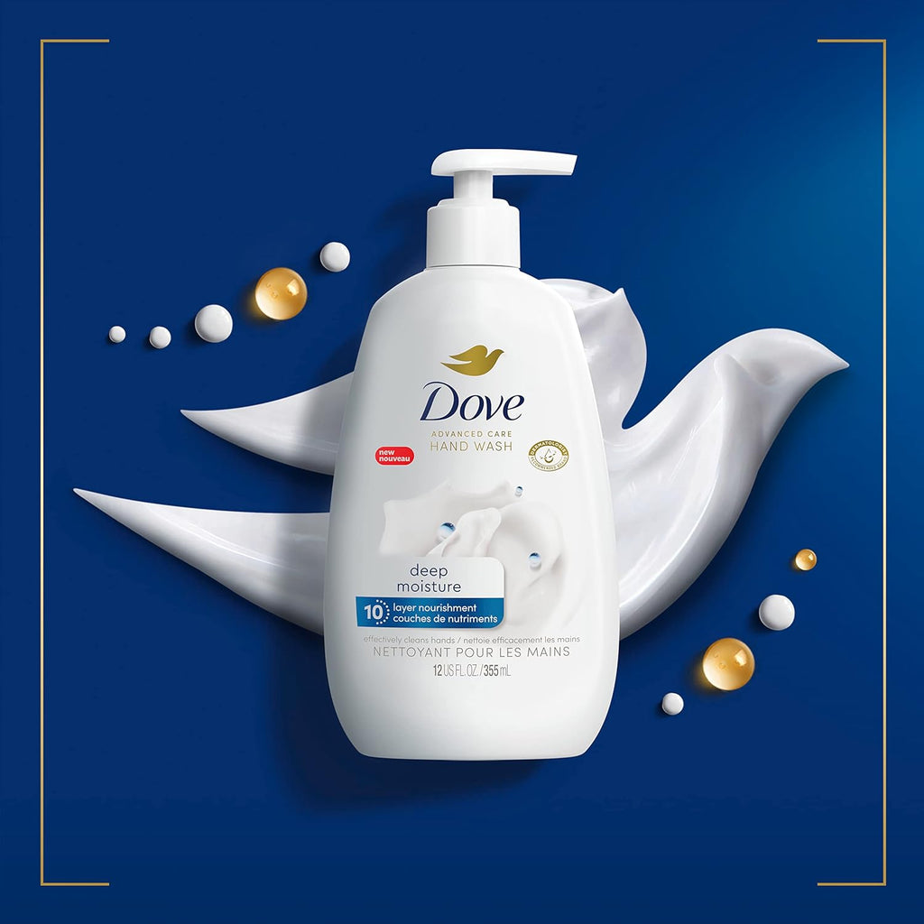 Dove Advanced Care Hand Wash Deep Moisture 4 Count for Soft, Smooth Skin, More Moisturizers than the Leading Ordinary Hand Soap, 12 Oz