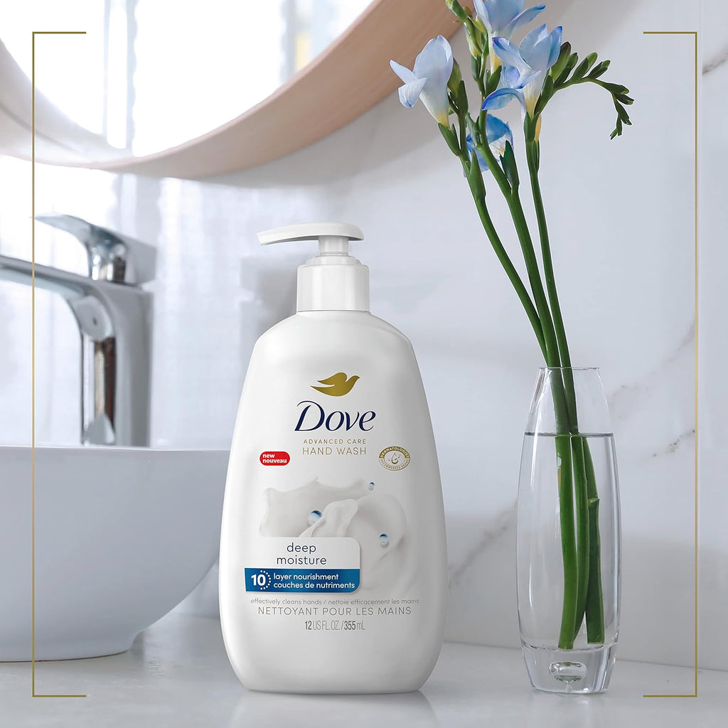 Dove Advanced Care Hand Wash Deep Moisture 4 Count for Soft, Smooth Skin, More Moisturizers than the Leading Ordinary Hand Soap, 12 Oz