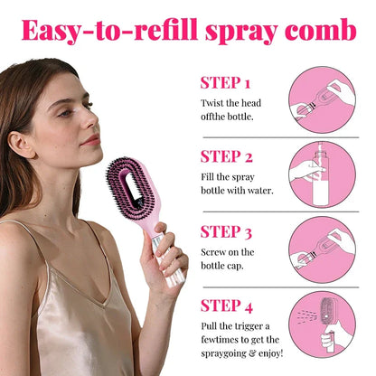 WANMEI 2-In-1 Multi-Functional Spray Bottle Comb,Christmas Gift,Wet Dry Scalp Massage Bristle Comb,Salon Fluffy Modeling Comb
